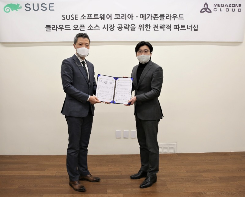 왼쪽부터 SUSE 코리아 최근홍 지사장, 메가존클라우드 이주완 대표 자료제공: 메가존클라우드