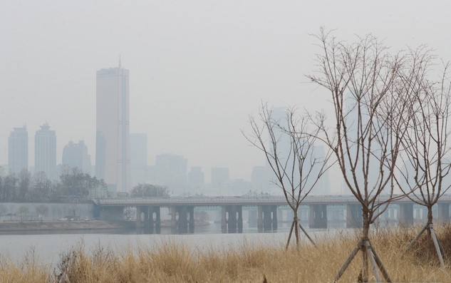 서울을 비롯한 수도권 지역 미세먼지와 초미세먼지가 '나쁨' 수준을 보인 지난 12일 서울 이촌한강공원 인근 대기가 흐리다.