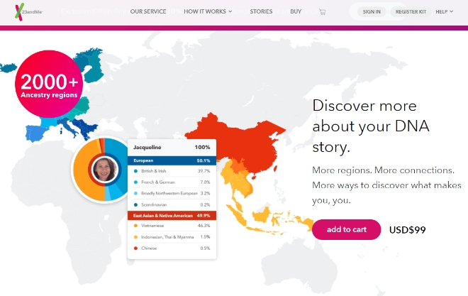 23엔 미는 질병 예측 서비스 등 유전자 검사 서비스를 제공한다. / 사진제공=23엔미 홈페이지 캡처