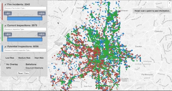 화재 위험 지수가 색 별로 지도 위에 표시된다. / 사진제공=파이어버드 유튜브 캡처