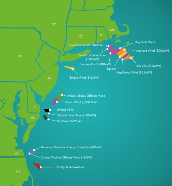 미국 해상 풍력 프로젝트 진행 현황 / 사진제공=2019 풍력발전 보고서