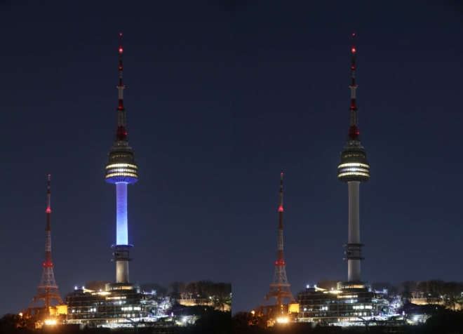 2020년 3월 28일 저녁 서울 용산구 남산 서울타워의 조명이 꺼졌다. / 사진제공=연합뉴스 