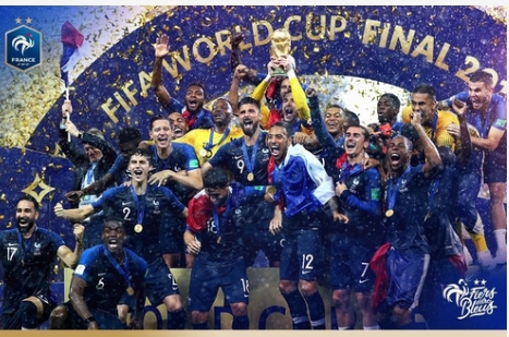 월드컵은 16강전이후 토너먼트로 경기를 갖고 최종 우승팀을 가린다. 사진은 2018년 러시아 월드컵에서 우승을 차지한 프랑스 대표팀. 