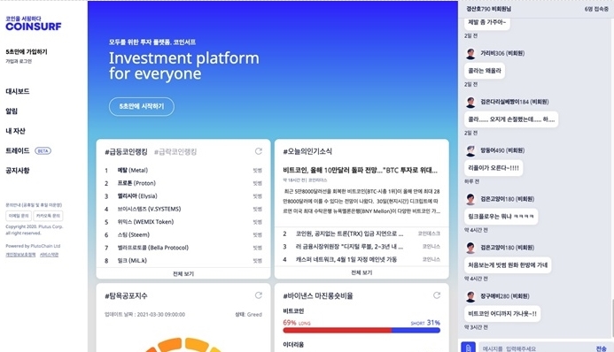 PLUTO, 코인서프 4월 초 정식 출시