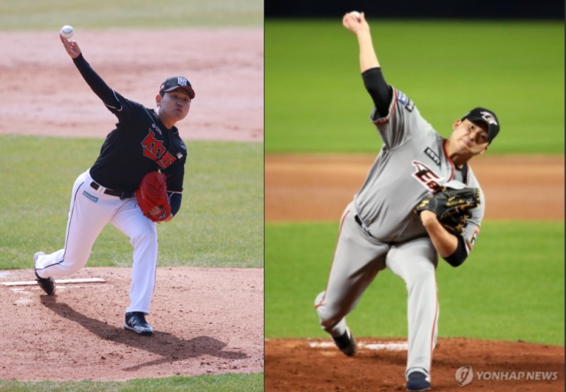 2021KBO리그 개막전에서 유일하게 토종 투수들끼리 선발 맞대결을 벌일 소형준(왼쪽)과 김민우