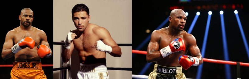 5백억원대 주먹쇼를 벌일 호야(가운데)와 로이존스(왼쪽), 메이웨더.