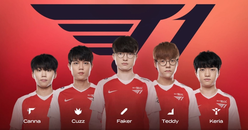 T1이 LCK 2021 스프링 2라운드 젠지 e스포츠전부터 선보인 선발 엔트리(사진=LCK 중계 화면 캡처).