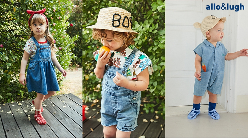 (왼쪽부터)알로앤루'스윗 플라워 가든 멜빵 스커트', '마일 써니 붐붐 오버올’, '슈가 캐롯 우주복'