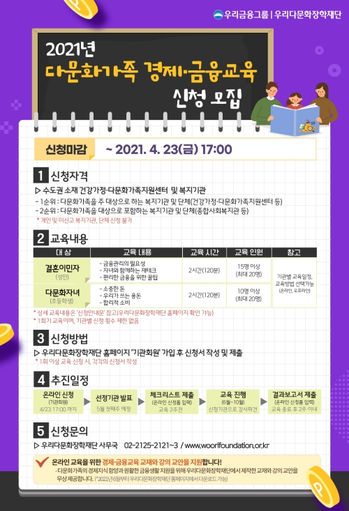 우리금융지주 우리다문화장학재단, ‘2021년 다문화가족 경제․금융교육’실시