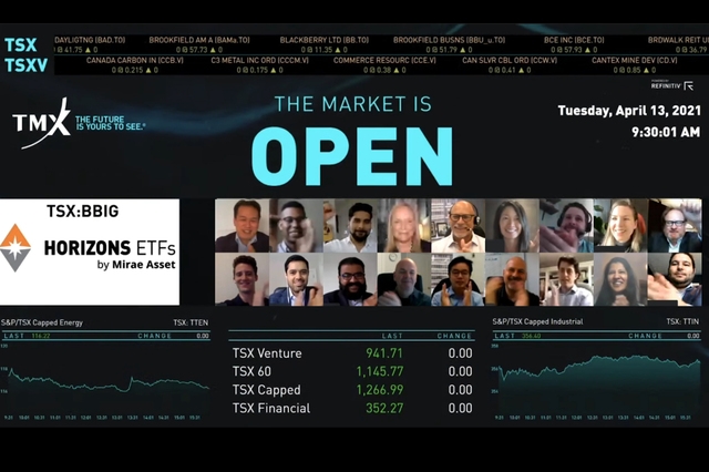 13일 캐나다 토론토 증권거래소에서 글로벌 BBIG ETF 상장 행사가 온라인으로 진행되고 있다. (사진=미래에셋자산운용 제공)