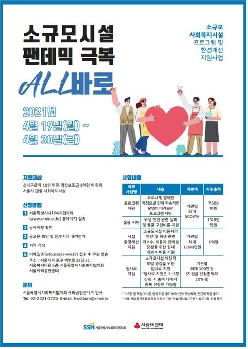 서울시사회복지협의회, 소규모시설 프로그램 및 환경개선 지원 신청 접수
