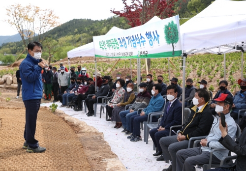 강진군은 이승옥 강진군수를 비롯한 주요 단체장이 참석한 가운데 보은산 테마공원의 성공적인 조성을 위한 기념 식수식을 가졌다/사진=강진군
