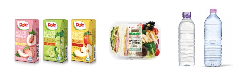 사진 왼쪽부터 오른쪽방향으로 돌(Dole)코리아, 세븐일레븐, CU, 롯데칠성음료