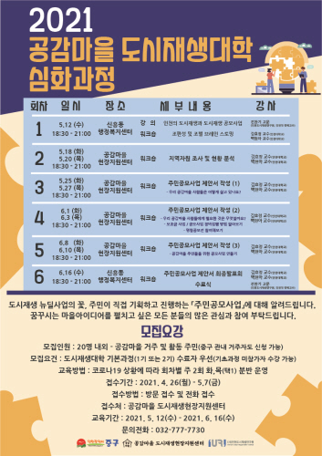 인천 중구, '공감마을 도시재생대학 심화 과정' 수강생 모집