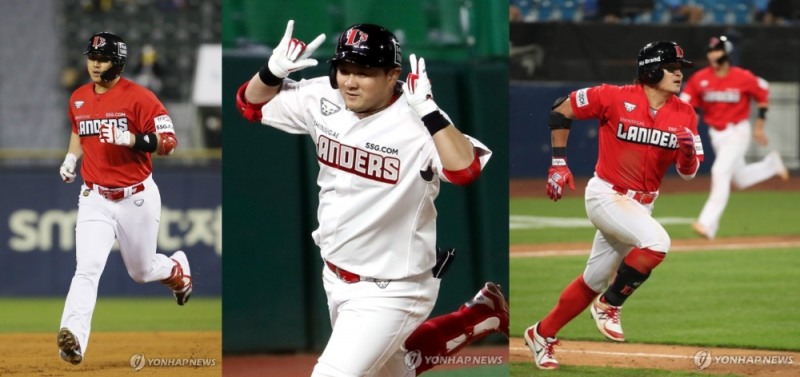 SSG의 C,C,C 타선.왼쪽부터 최정, 최주환, 추신수