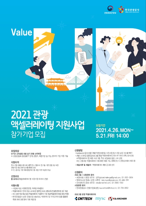 한국관광공사, ‘2021 관광 액셀러레이팅 지원사업’ 참여기업 모집