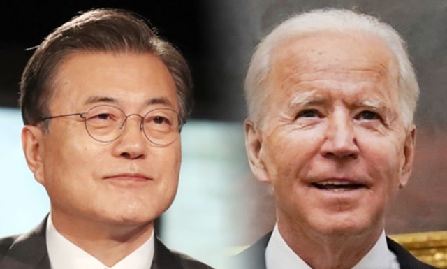 문재인 대통령과 조 바이든 미국 대통령의 모습.