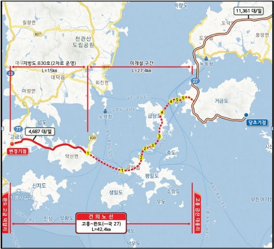 완도~고흥간 해안관광도로 위치도./사진=완도군