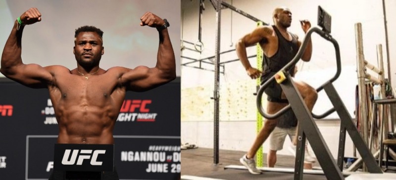 은가누와 헤비급 몸 만들기에 열심인 존 존스(왼쪽)