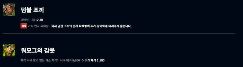 덤불조끼와 워모그의 갑옷(사진=리그 오브 레전드 공식 SNS 발췌).