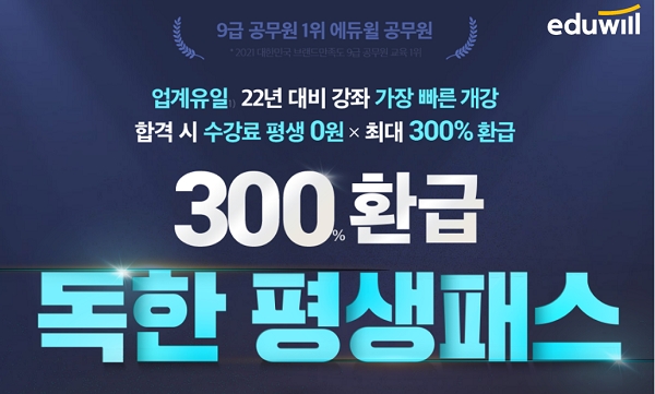 에듀윌 공무원, ‘사회복지직공무원 300% 환급 독한 평생패스’ 합격 시 수강료 환급