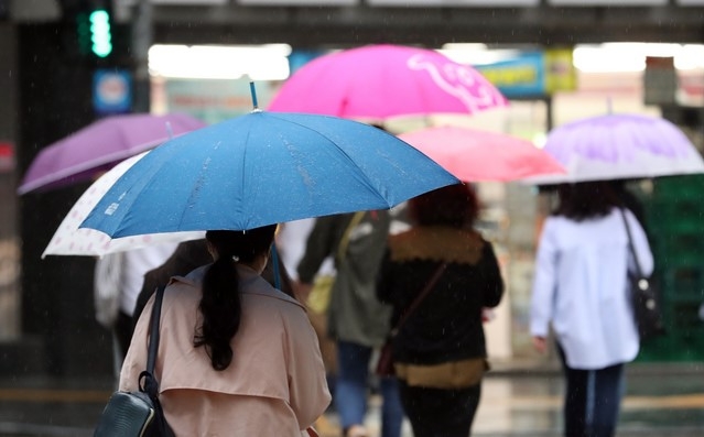 전국에 많은 비가 내린 지난 28일 서울시청 인근 도로에서 우산을 쓴 직장인들이 출근하고 있다.