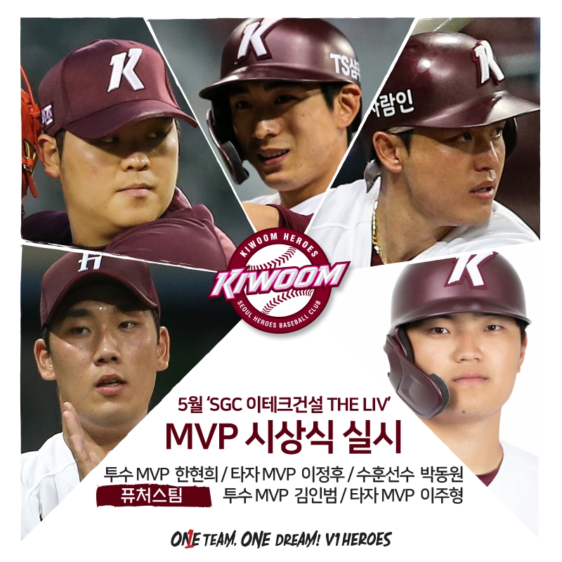 키움 히어로즈, 5월 투타 MVP에 4승 한현희와 월간 타율 0.451의 이정후 선정--수훈상은 한달 9홈런의 포수 박동원
