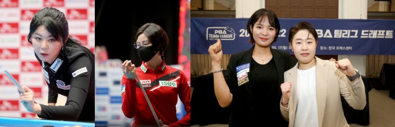 김가영, 이미래와 스롱피아비, 김세연(왼쪽부터. 사진 PBA제공)