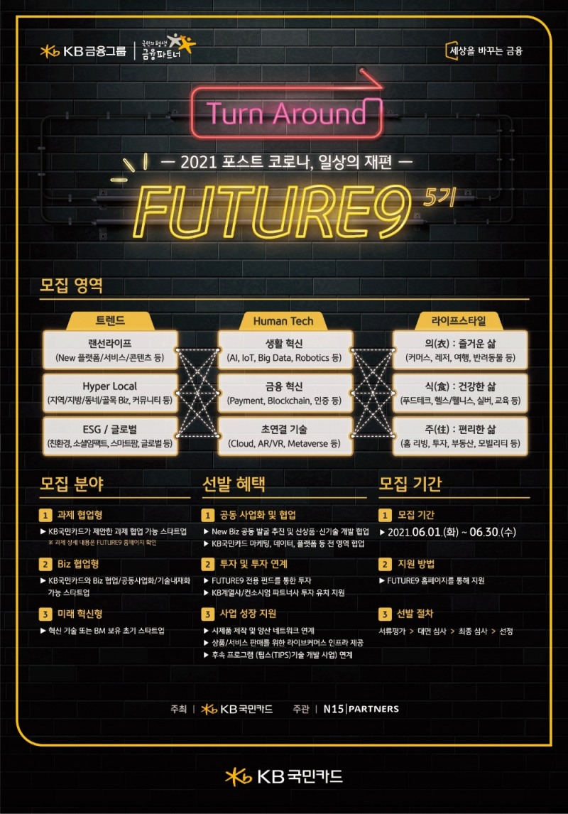 KB국민카드·엔피프틴파트너스, 오픈이노베이션 ‘FUTURE9 5기’ 스타트업 모집