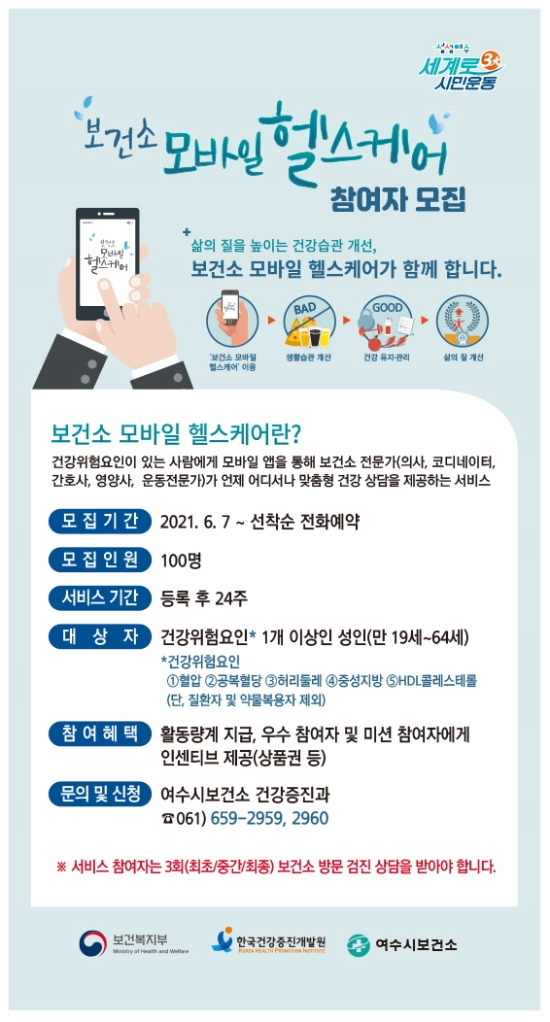 여수시, 전 시민 대상 '모바일 헬스케어사업' 참여자 모집