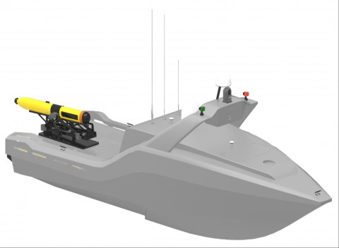 사진= 한화시스템 SAS AUV가 탑재된 무인잠수정(USV)