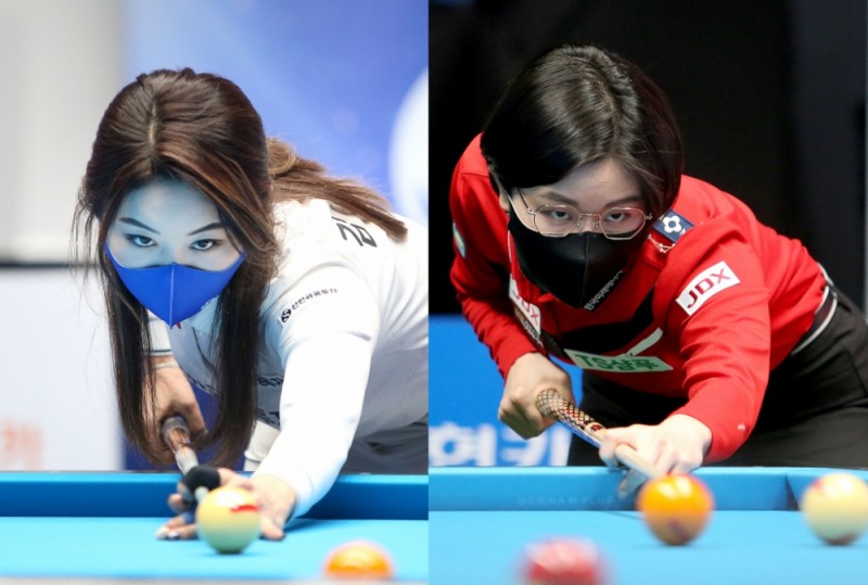 조 1위로 32강에 오른 다득점자 김가영(왼쪽)과 이미래(사진=PBA)