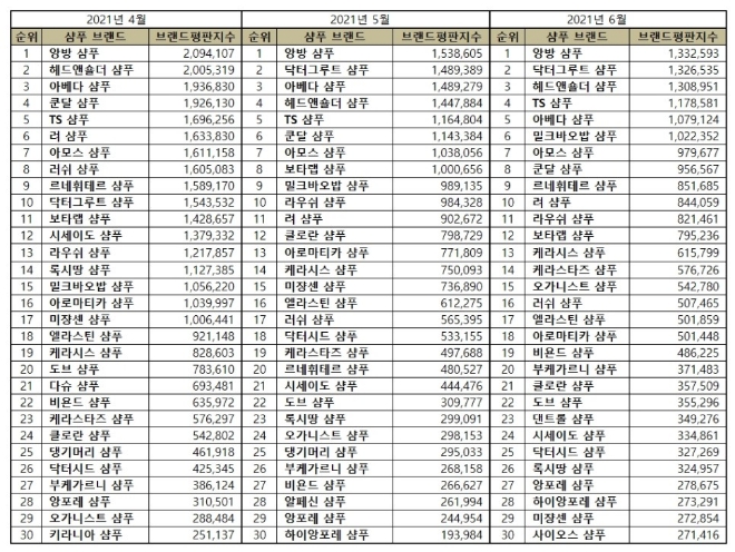 샴푸 브랜드평판 6월 빅데이터 분석 1위는 앙방 샴푸