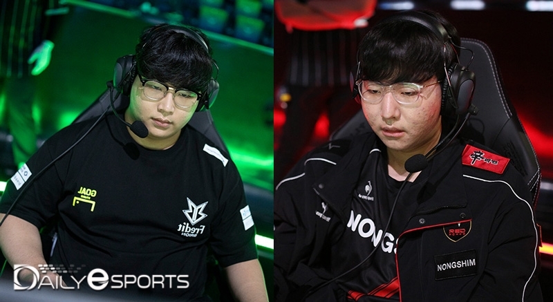 프레딧 브리온의 미드 라이너 '라바' 김태훈(왼쪽)과 농심 레드포스의 미드 라이너 '고리' 김태우.