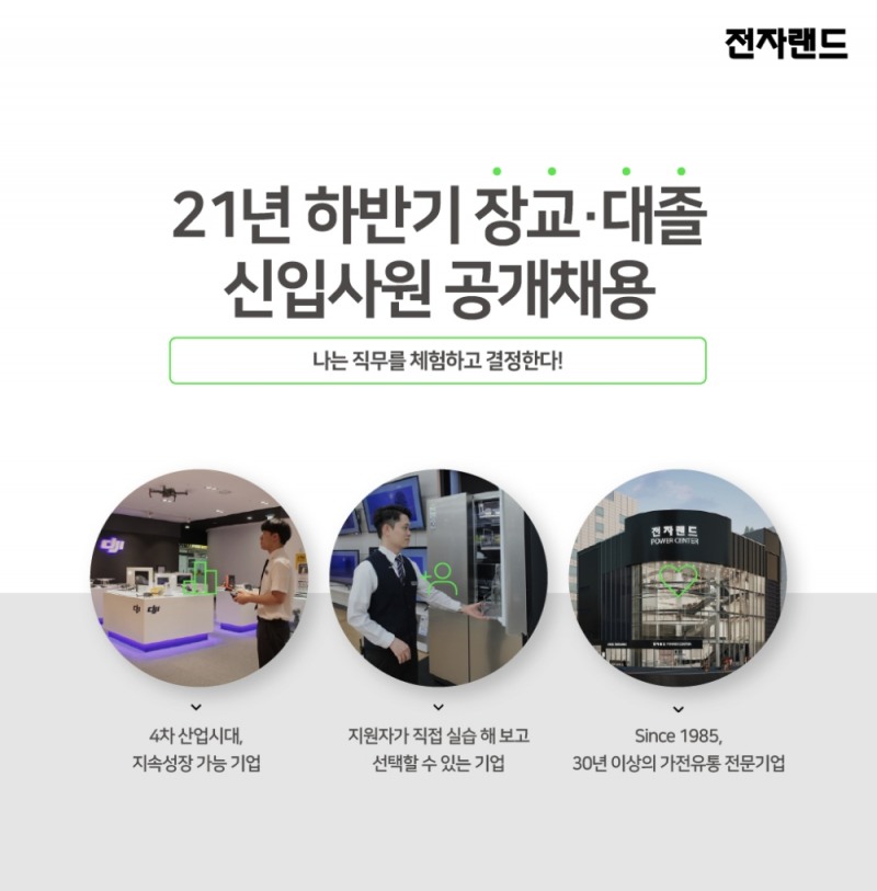 전자랜드, 2021년 하반기 장교·대졸 신입 및 경력 공개 채용 진행