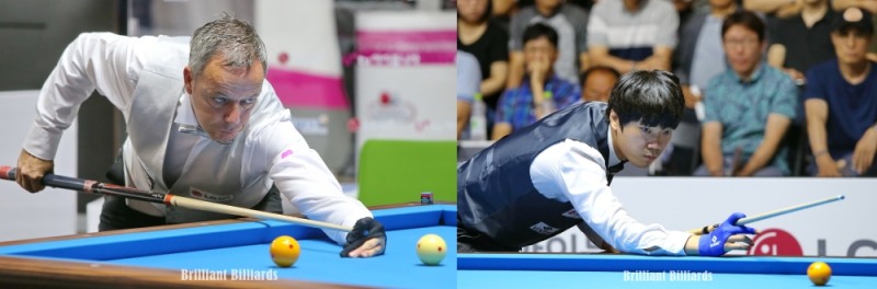 2승의 야스퍼스(왼쪾)와 첫 경기를 잘 푼 김행직(사진출처=브릴리언트 빌리아드)