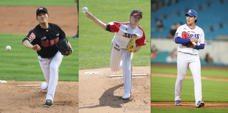 상위 3팀의 주축이 되고 있는 국내 투수들. 왼쪽부터 고영표(kt), 이민호(LG) 원태인(삼성)
