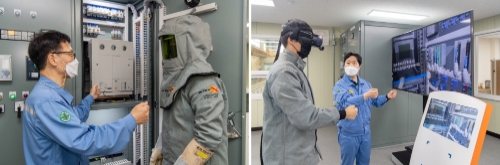 가상현실 전기설비 정비 시뮬레이션 도입 후, 보다 효율적이고 안전한 교육이 가능해졌다. (좌) 가상현실 교육 도입 전 / (우) 가상현실 교육 도입 후 모습/사진=광양제철소