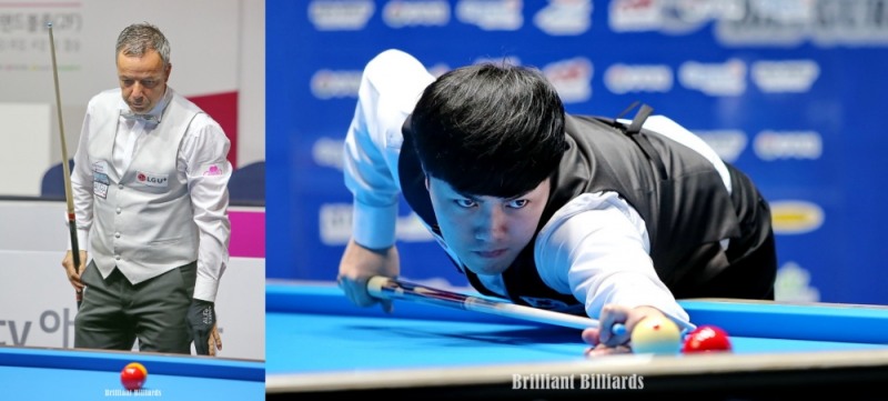 A, B 조 선두권인 야스퍼스(왼쪽)와 김준태(사진출처=브릴리언트 빌리아드)