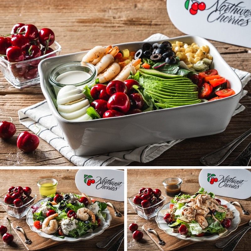 맨위_워싱턴체리와 아보콥샐러드, 아래좌_워싱턴체리와 바질리코타샐러드, 아래우_워싱턴체리와 그릴드치킨샐러드 /사진자료=미국북서부체리협회 제공