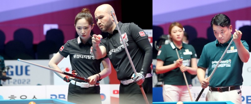 최강의 찰떡 궁합을 과시한 차유람-위마즈(왼쪽)와 김민아-조재호.(사진제공=PBA)