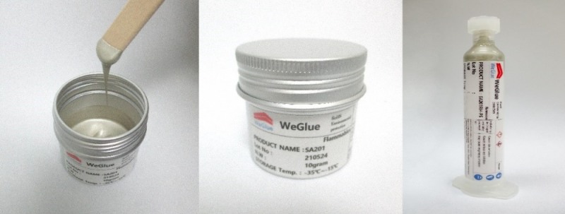 열경화형 전도성 접착제. 열경화 외관 · 열경화 캔 타입 · 열경화 시린지 (왼쪽부터)