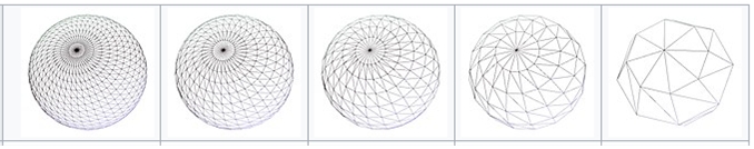 거리에 따라 폴리곤 밀도를 조절하는 LOD 기법(위키백과).
