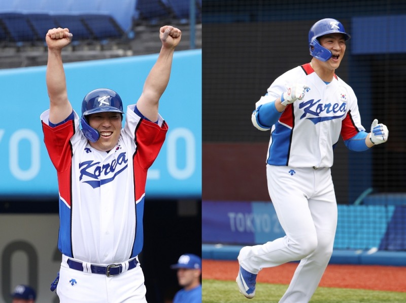 나란히 홈런 2개씩을 날린 김현수(왼쪽)와 오지환