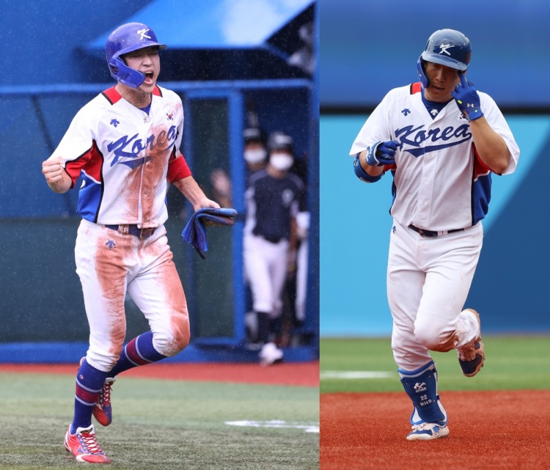 박해민(왼쪽)과 김현수