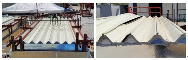 지붕 패널 내풍성능실험 및 파괴 모습 . 사진=삼성화재