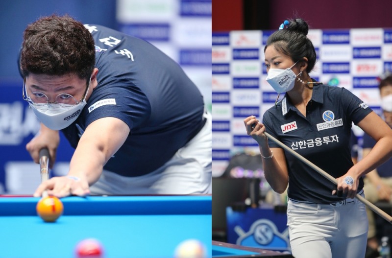 각각 2승을 작성한 조건휘(왼쪽)와 김가영(사진출처=PBA)