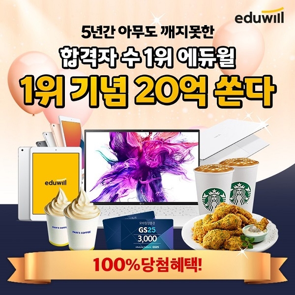에듀윌, 합격자 수 1위 달성 기념 경품 이벤트 진행