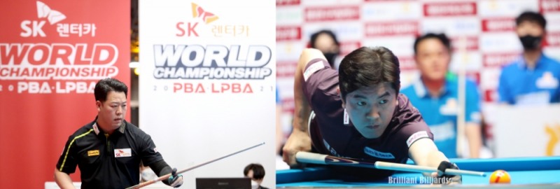 64강에 오른 강동궁(왼쪽)과 김재근(사진=PBA. 브릴리언트 빌리아드)