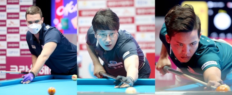 풀세트 접전끝에 16강에 오른 팔라존, 오성욱, 응우옌(왼쪽부터. 사진=PBA)